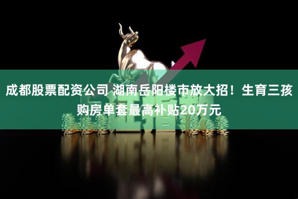 成都股票配资公司 湖南岳阳楼市放大招！生育三孩购房单套最高补贴20万元